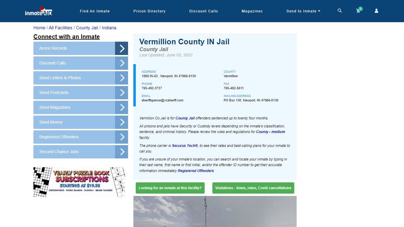Vermillion County IN Jail - Inmate Locator - Newport, IN
