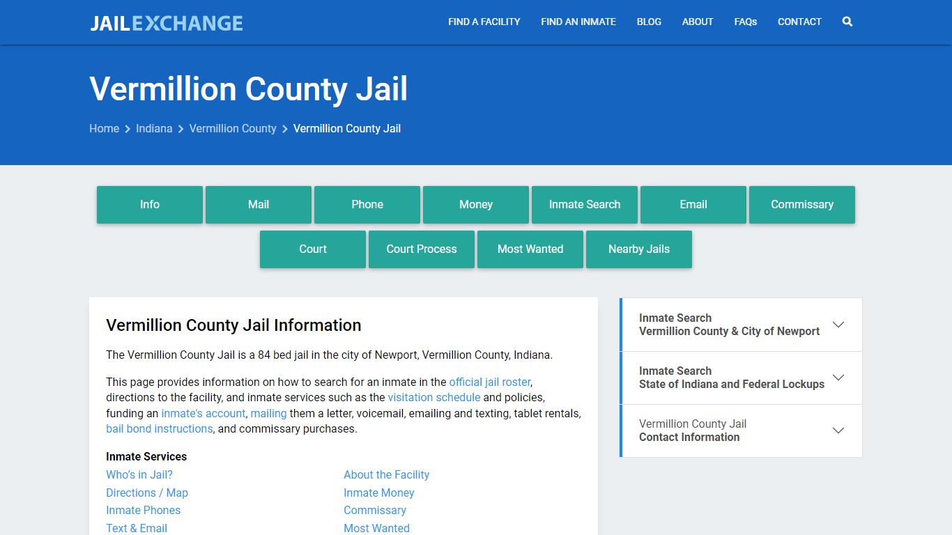 Vermillion County Jail, IN Inmate Search, Information